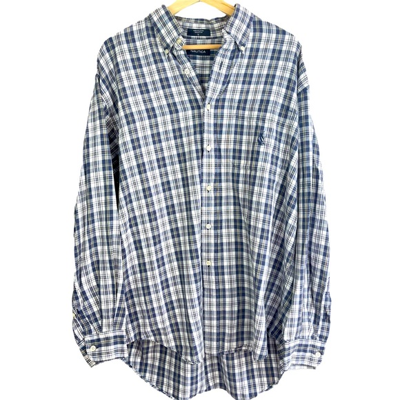 Nautica Other - Nautica Shirt White Blue Plaid Button Down L